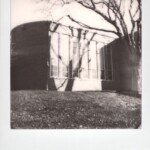 Black and white Polaroid of a building